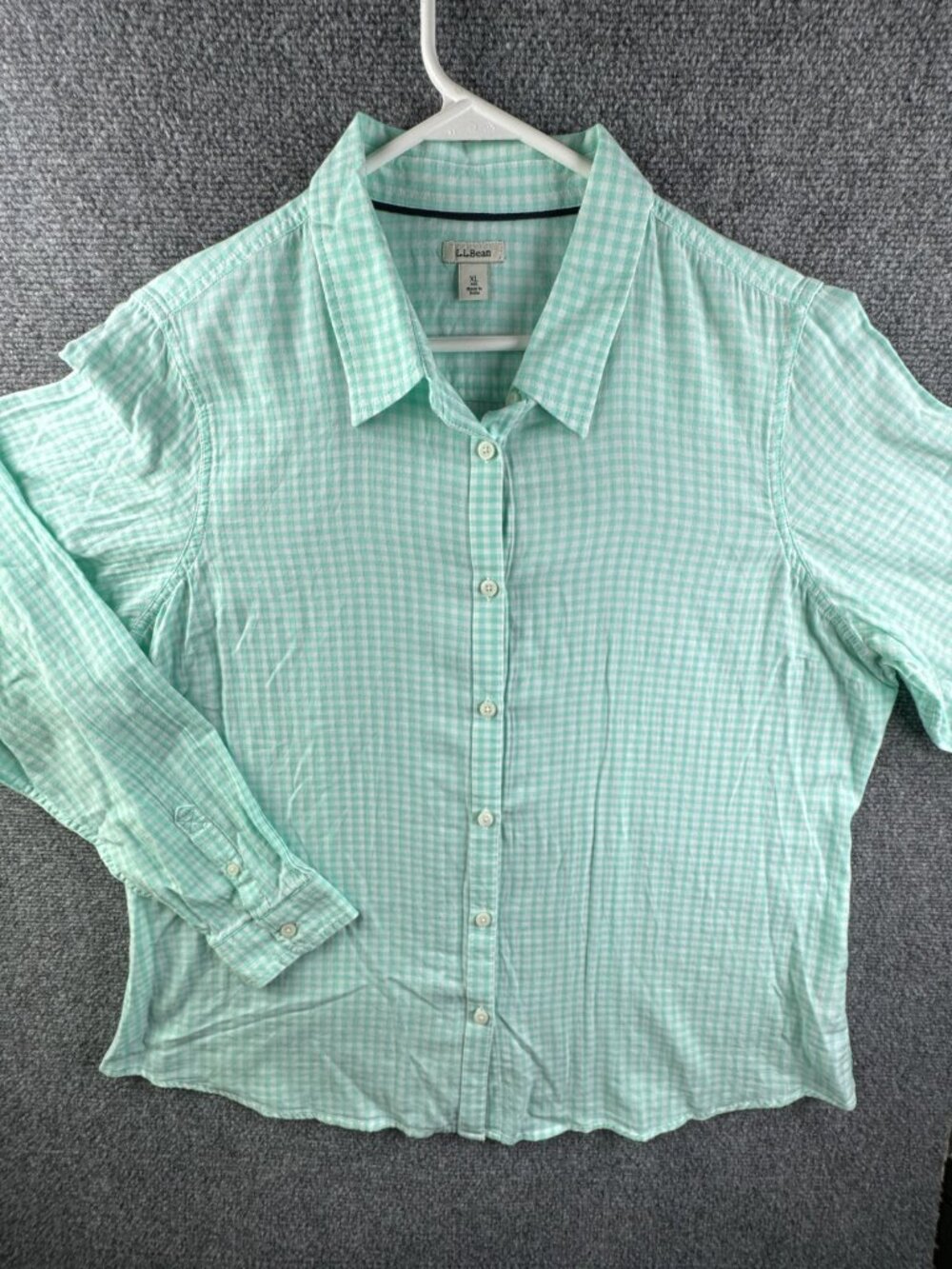 LL Bean Women Button Up Shirt XL Reg Blue Check Long Sleeve Soft Lightweight